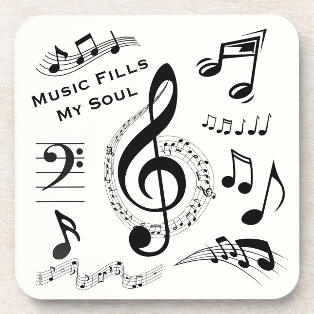 Music Fills My Soul Quote Musical Notes / Set of 6 Coaster (Front)
