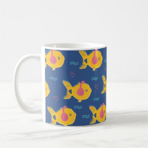 Music fishes cartoon vintage seamless pattern coffee mug