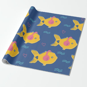 Music fishes cartoon vintage seamless pattern wrapping paper