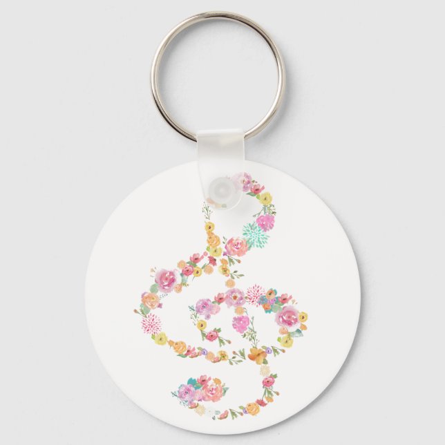 music floral treble clef key ring (Front)