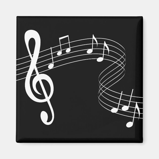 Music Flows White on Black  Magnet (Front)