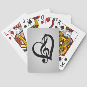 Music G Heart on Silver Playing Cards