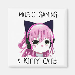 Music Gaming and Kitty Cat Anime Girl Magnet