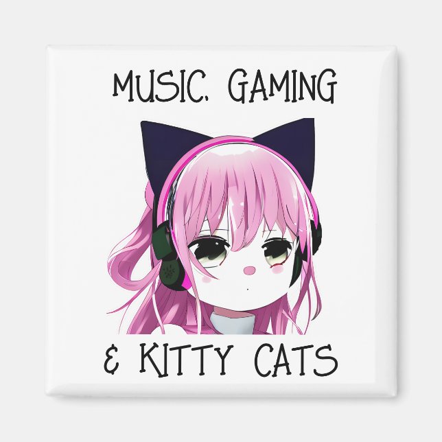 Music Gaming and Kitty Cat Anime Girl Magnet (Front)