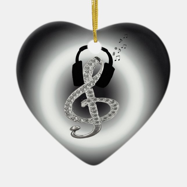 Music Gclef with headset Ceramic Ornament (Front)