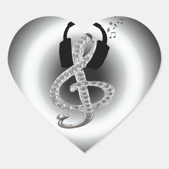 Music Gclef with headset Heart Sticker (Front)