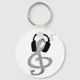 Music Gclef with headset Key Ring