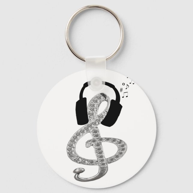 Music Gclef with headset Key Ring (Front)
