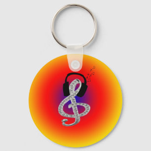 Music Gclef with headset Key Ring