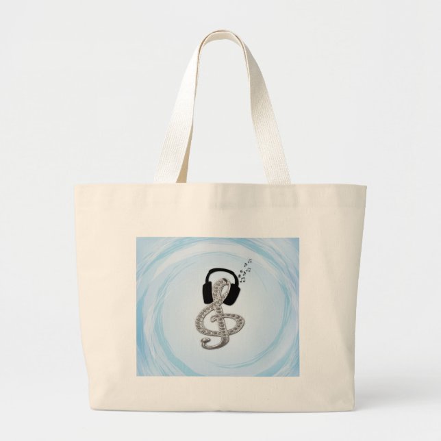 Music Gclef with headset Large Tote Bag (Front)