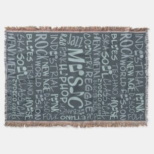 Music Genres Word Collage custom throw blanket