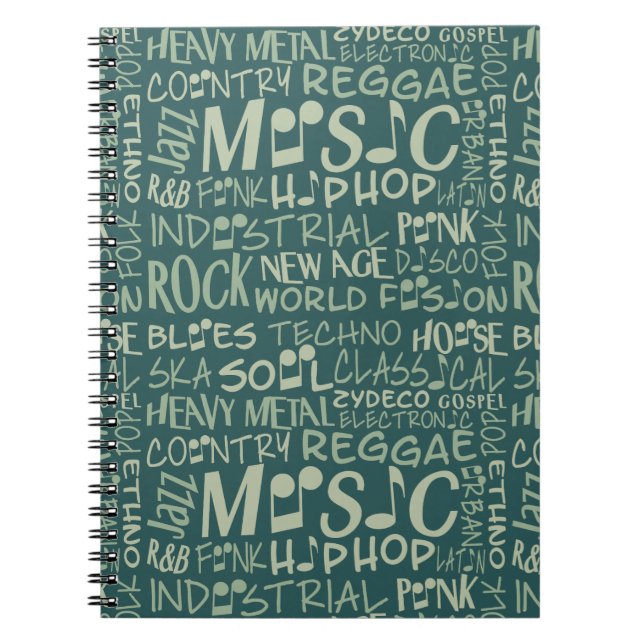 Music Genres Word Collage notebook (Front)
