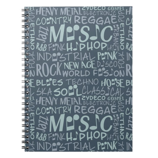 Music Genres Word Collage notebook (Front)
