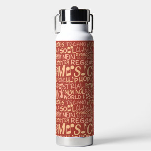 Music Genres Word Collage Water Bottle