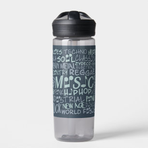 Music Genres Word Collage Water Bottle
