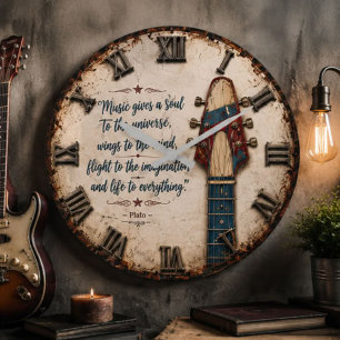 Music Gives a Soul Vintage Guitar Headstock Quote Large Clock