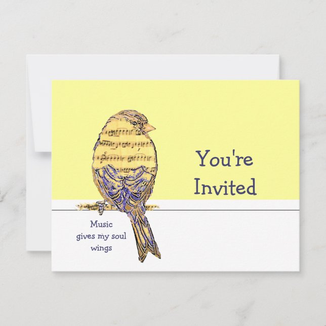 Music gives my soul wings Bird Party Invitation (Front)