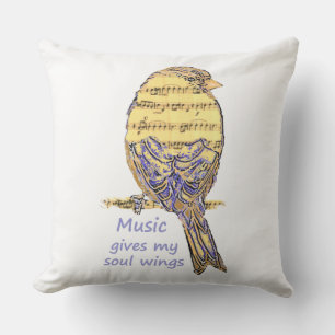 Music Gives my Soul Wings Inspirational Quote Bird Outdoor Cushion