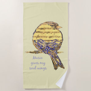 Music Gives my Soul Wings Quote & Bird Art Beach T Towel