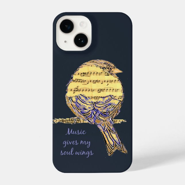 Music Gives My Soul Wings Quote & Music Note Bird iPhone Case (Back)