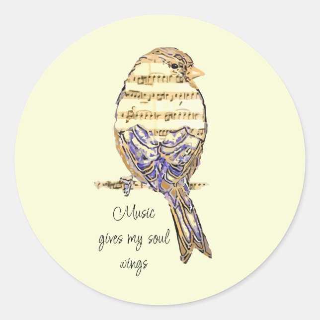  Music gives my soul wings Sparrow Bird Classic Round Sticker (Front)