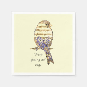Music gives my soul wings Sparrow Bird Napkin