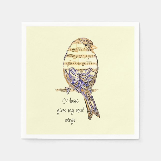  Music gives my soul wings Sparrow Bird Napkin (Front)