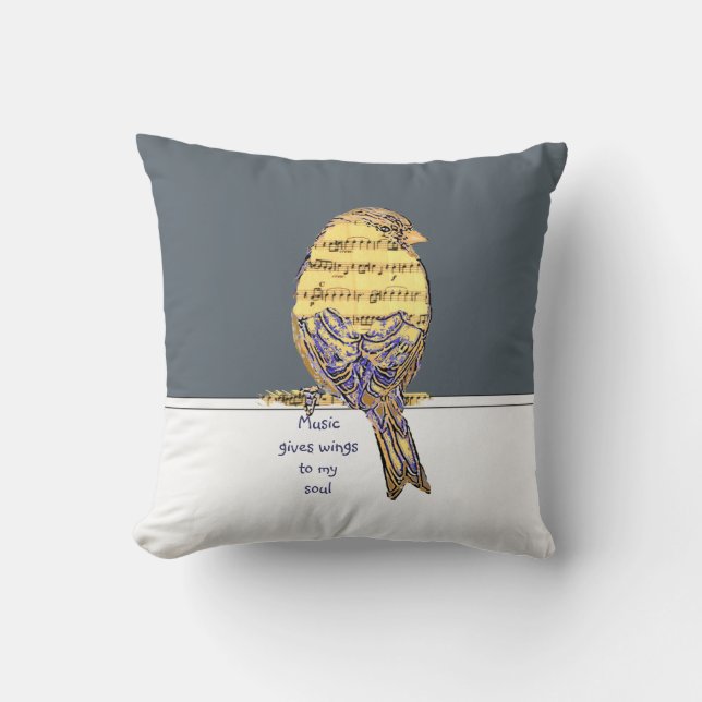Music gives wings to my soul Music Note Bird Quote Cushion (Front)