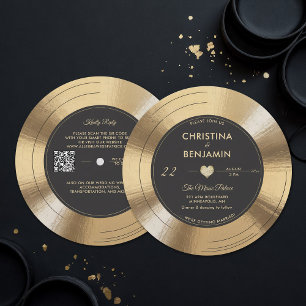 Music Gold Vintage LP Record Vinyl Modern Wedding Invitation