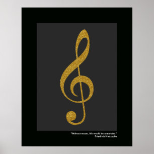 music golden-colour treble clef poster
