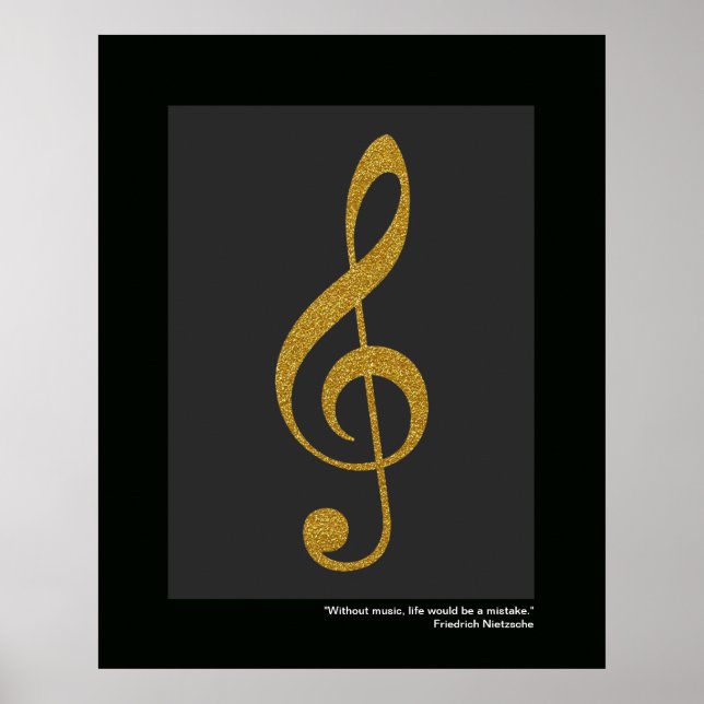 music golden-colour treble clef poster (Front)