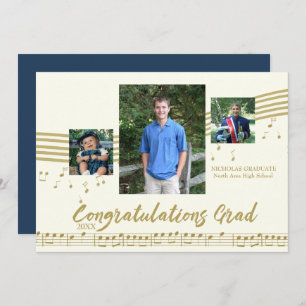 Music Graduate Photo Ivory and Gold Invitation