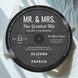 Music Greatest Hits Retro Vintage Black Wedding Invitation