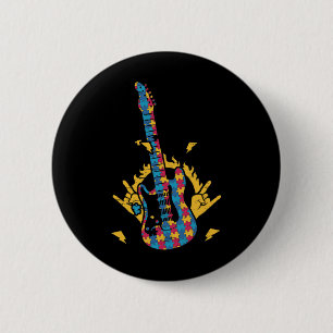 Music Guitar Autism Awareness Day Month Colourful 6 Cm Round Badge