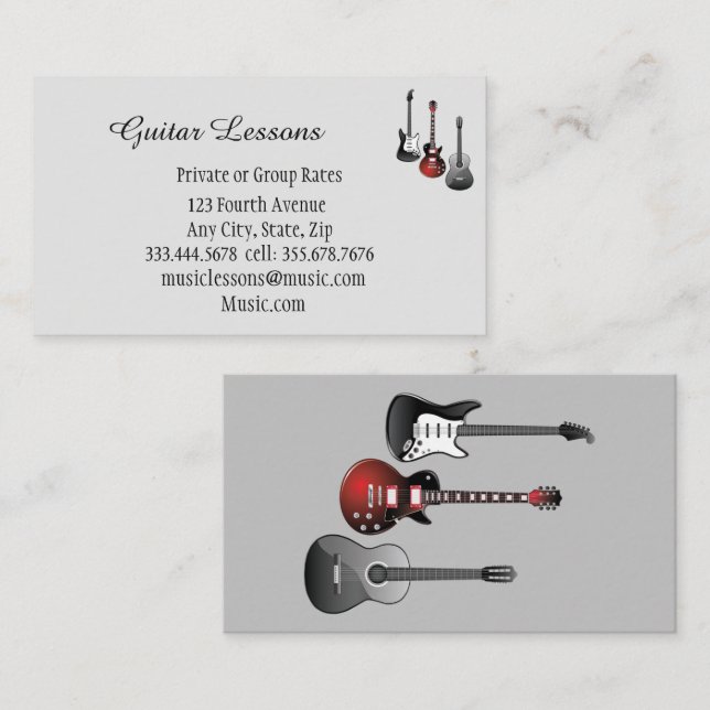 Music Guitar Lessons Teacher Instructor Tutor Business Card (Front/Back)