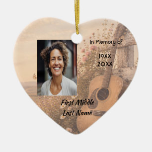 Music Guitar Memorial Prayer Card Photo Keepsake Ceramic Ornament