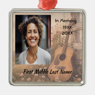Music Guitar Memorial Prayer Card Photo Keepsake Metal Ornament