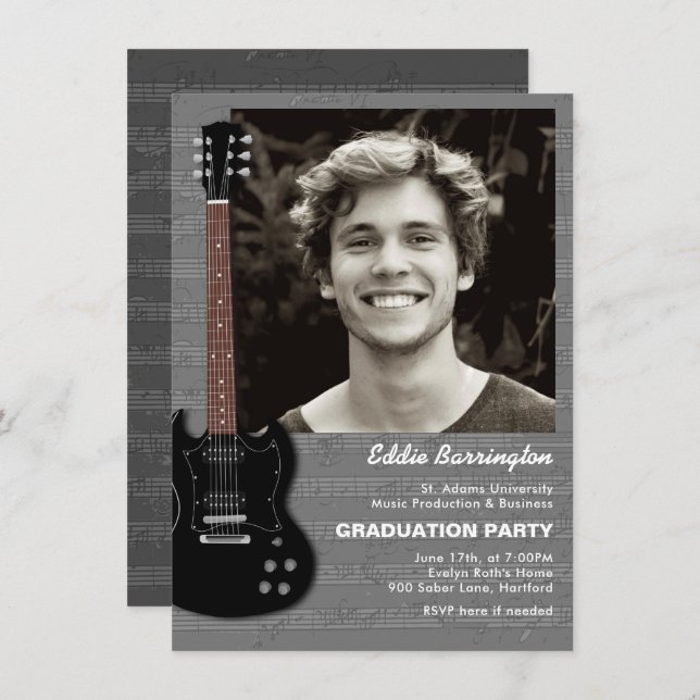 Music Guitar Photo Graduation Party Invitation (Front/Back)