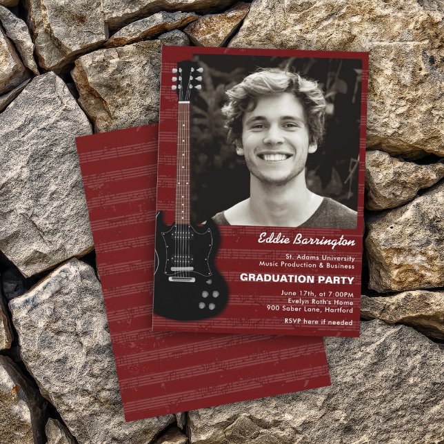Music Guitar Photo Graduation Party Invitation (Creator Uploaded)