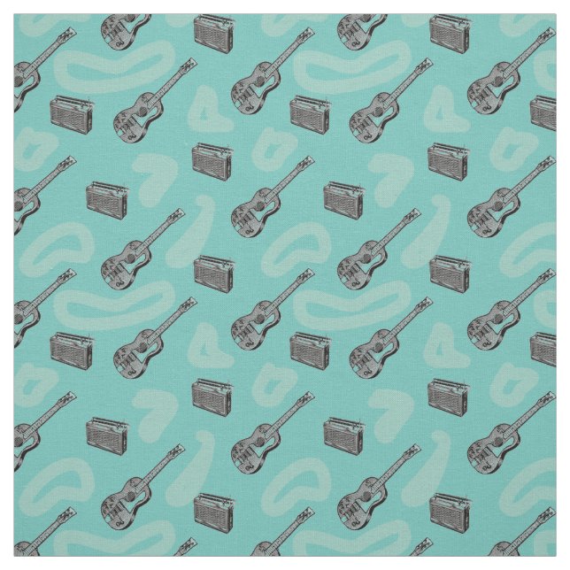 Music Guitar Radio Pattern Choose Colour Fabric (Swatch)