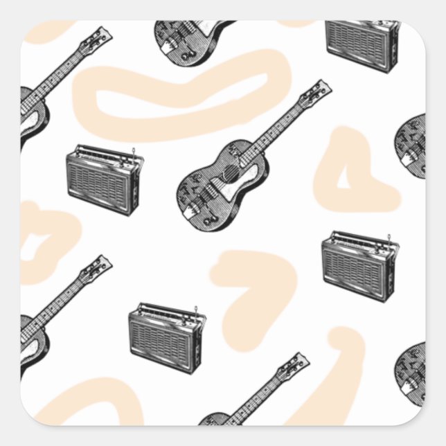 Music Guitar Radio Pattern Custom Square Sticker (Front)