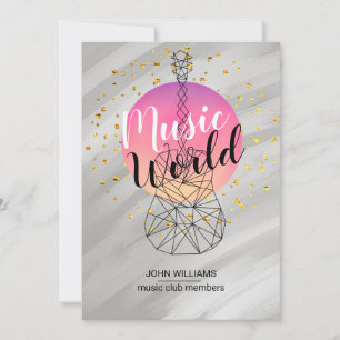 Music Guitar Thank You Watercolor Nature Grey Card