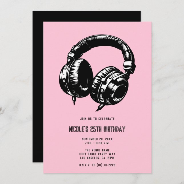 Music Headphones Dance Party DJ Birthday Party Invitation (Front/Back)
