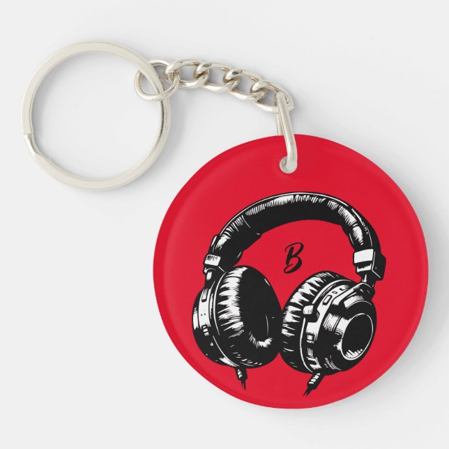 Music Headphones DJ Birthday Party Key Ring (Front)