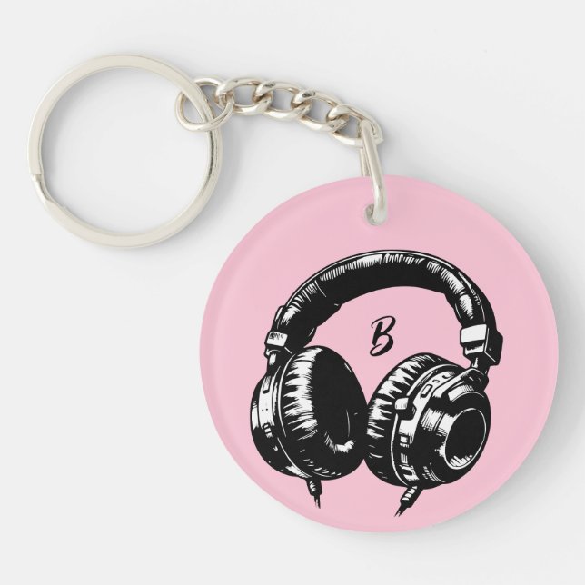 Music Headphones DJ Birthday Party Key Ring (Front)