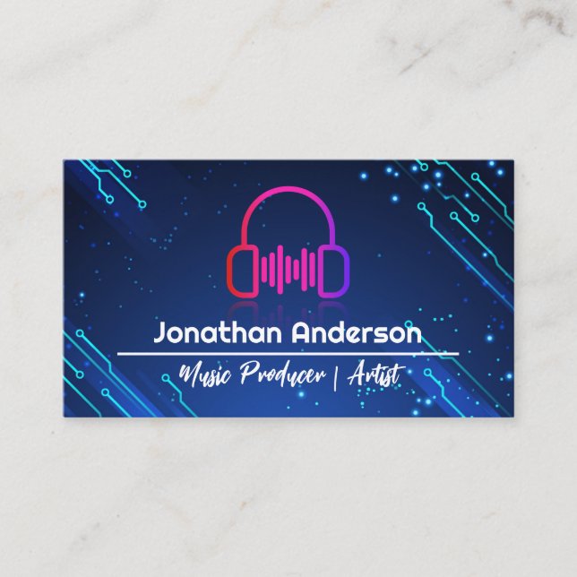 Music Headphones | Electronic Modern Background Business Card (Front)