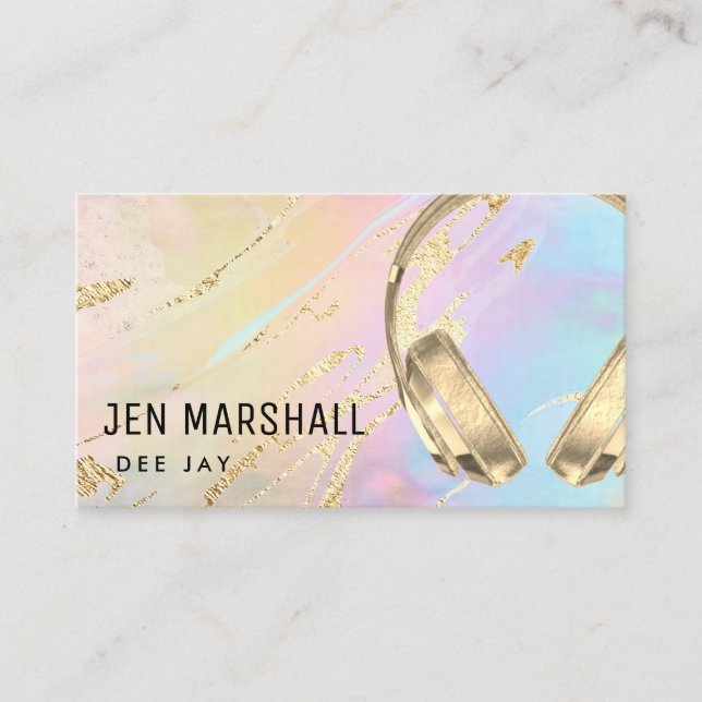 music headphones faux holographic background business card (Front)