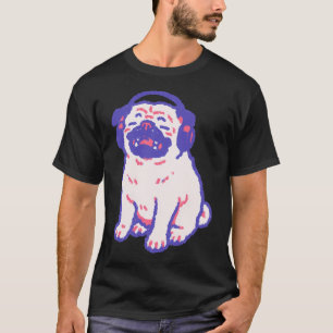 Music Headphones Pug, playful pastel illustration  T-Shirt