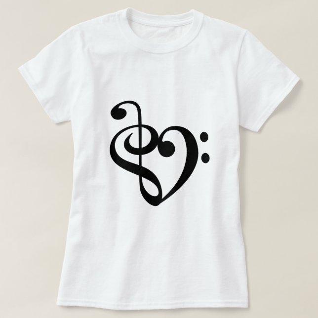 Music Heart Black in Love heart shape T-Shirt (Design Front)