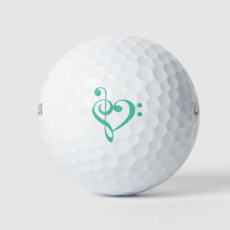 Music Heart Treble Bass Clef Heart - Biscay Green Golf Balls